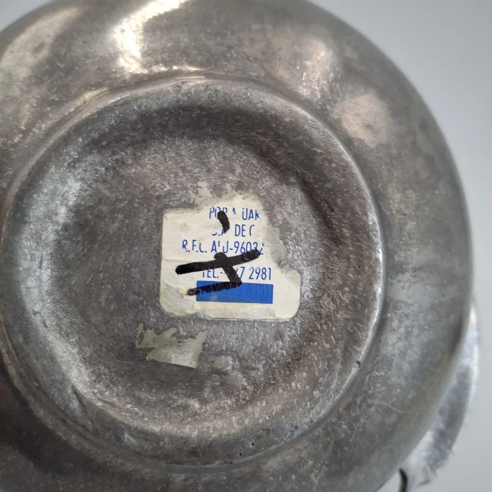 Vintage Mexican Pewter Chili Pepper Handle‎ Bowl Poma-Uar Mexico Silver Tone 6